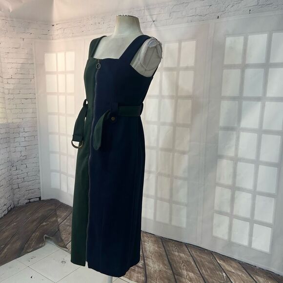 Green and Blue colorblock Sleeveless Midi Zip Up Dress Size Small - Picture 3 of 8